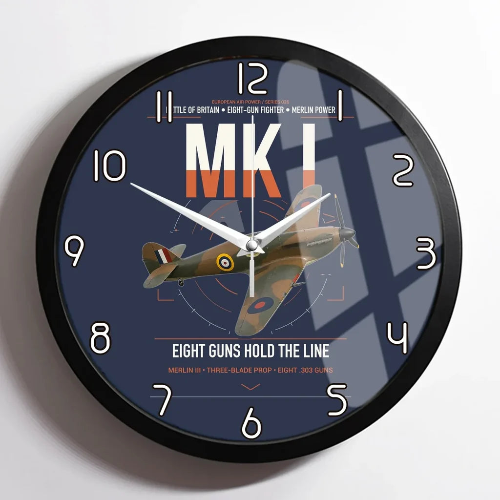 Hawker Hurricane Mk I design on navy blue framed wall clock