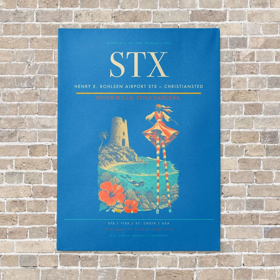 Henry E. Rohlsen Airport STX — Christiansted vertical canvas print - no frame - turquoise background