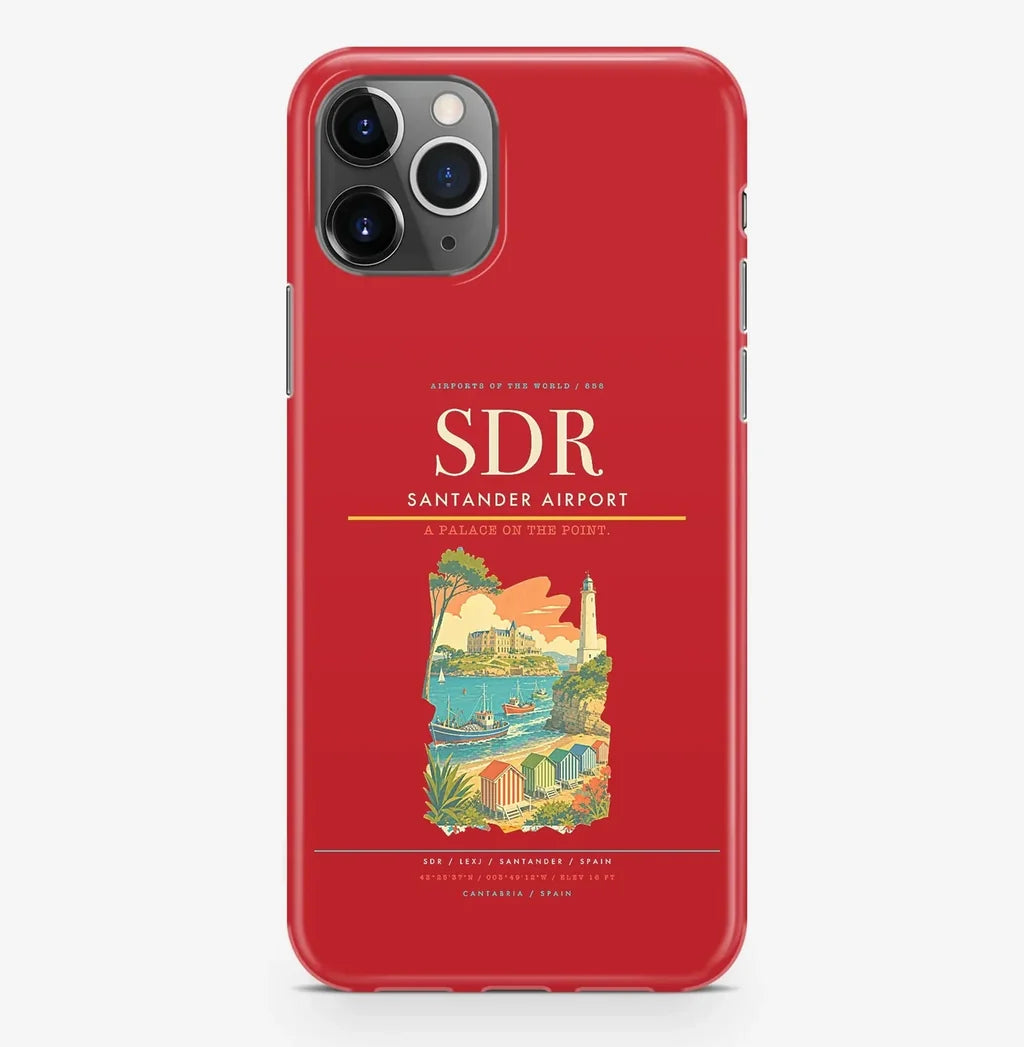 Santander Airport (SDR) design on red iPhone 16 Pro MagSafe case