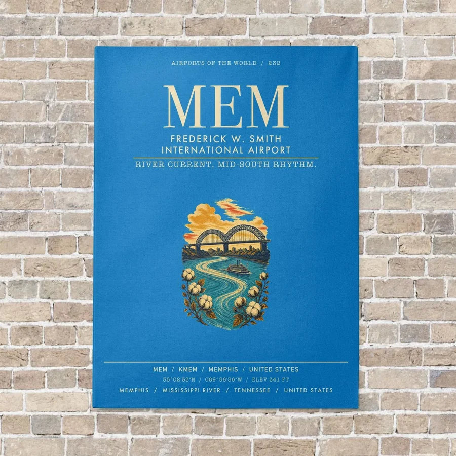 Frederick W. Smith International Airport Memphis MEM vertical canvas print - no frame - turquoise background