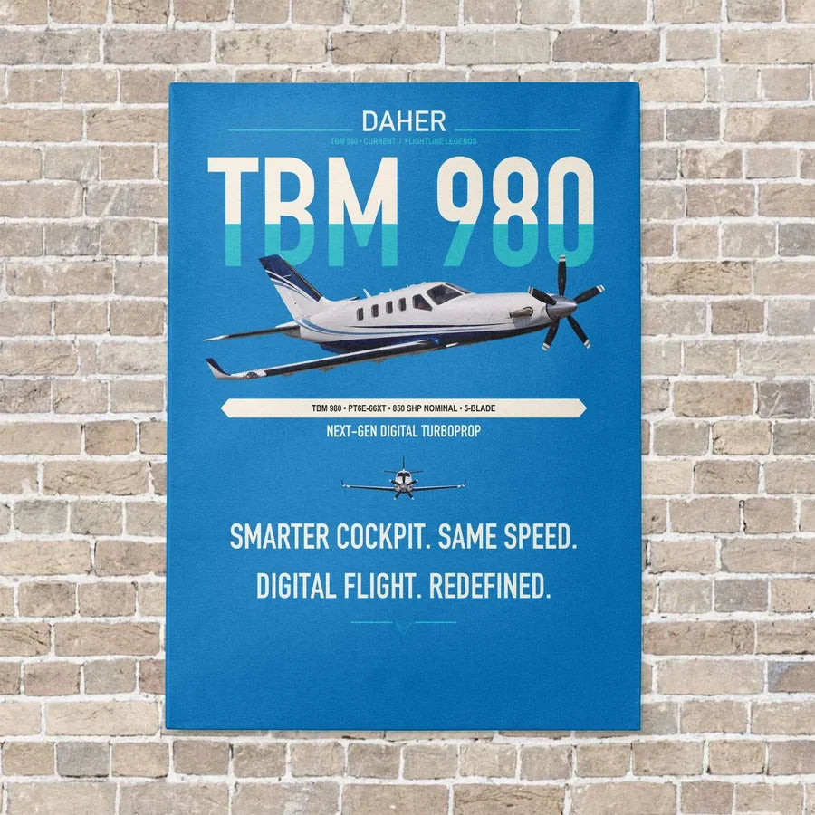 Daher TBM 980 vertical canvas print - no frame - turquoise background