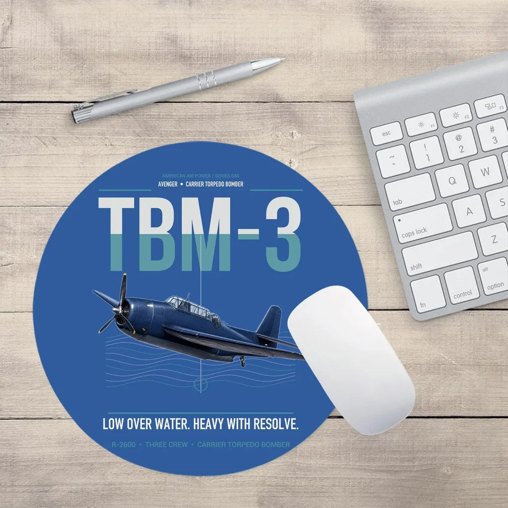 TBM-3 Avenger design on blue round mouse pad