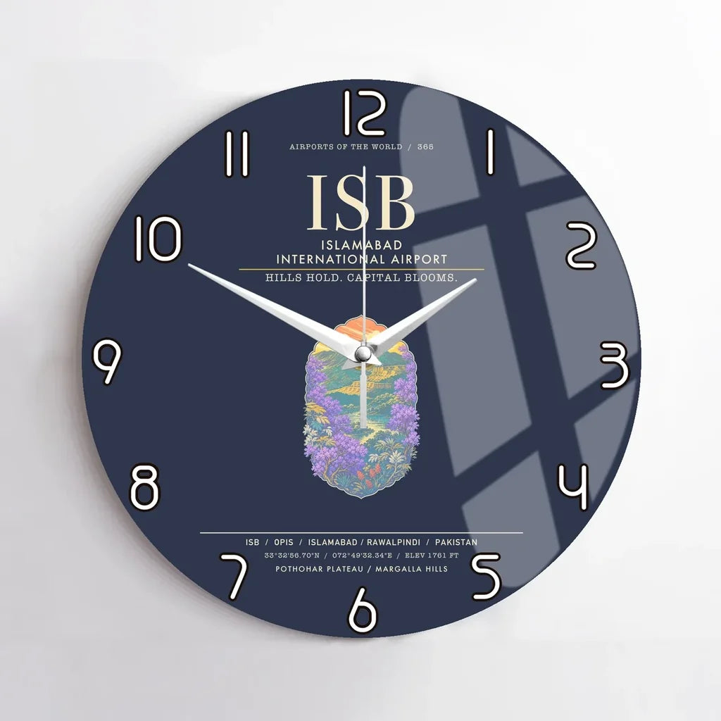 Islamabad International Airport ISB Wall-Clock No-Frame - Navy Blue