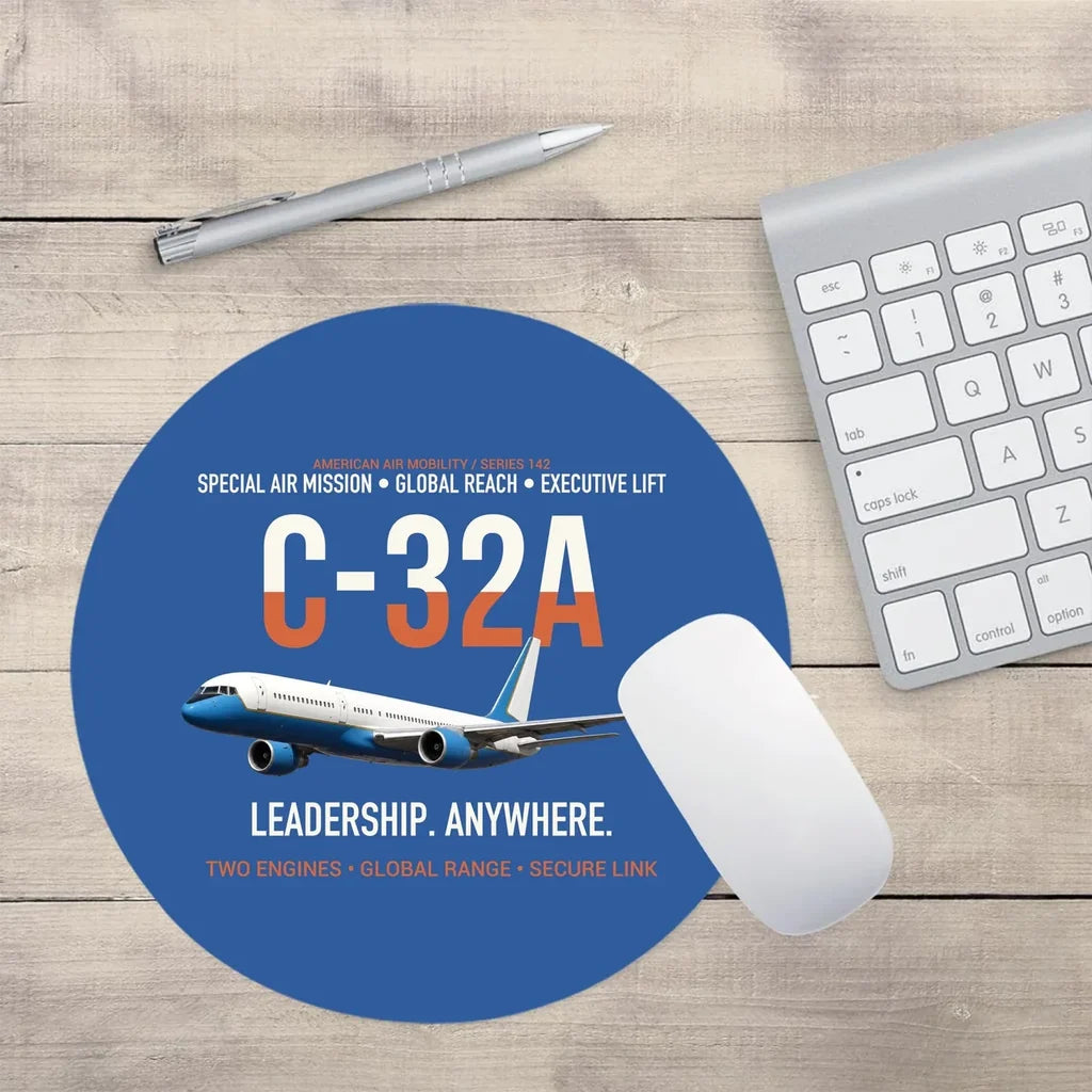 C-32A Air Force Two Global Reach design on blue round mouse pad