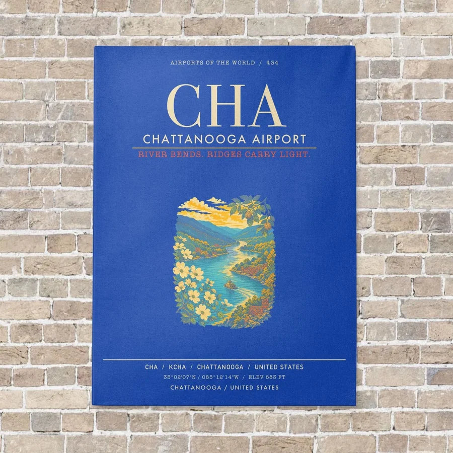 Chattanooga Airport CHA - Canvas Framed - Blue