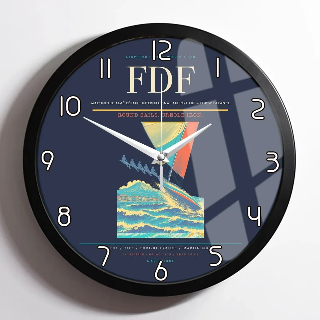 Martinique Aimé Césaire International Airport (FDF) design on navy blue framed wall clock
