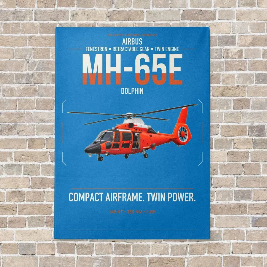 Airbus MH-65E Dolphin vertical canvas print - no frame - turquoise background