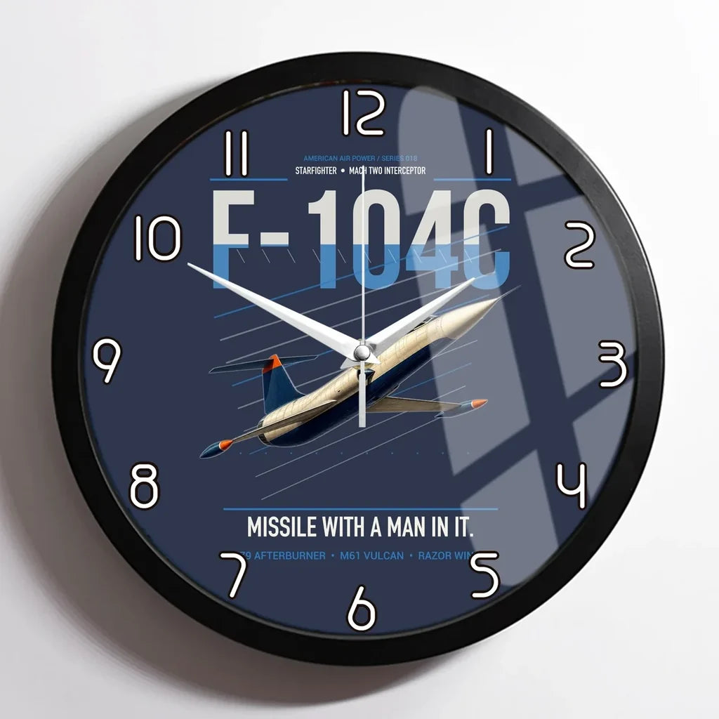 F-104C Starfighter design on navy blue framed wall clock