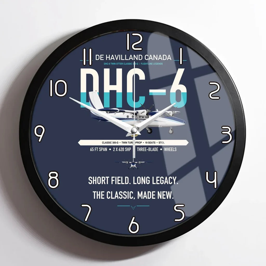 DHC-6 Twin Otter Classic 300-G design on navy blue framed wall clock
