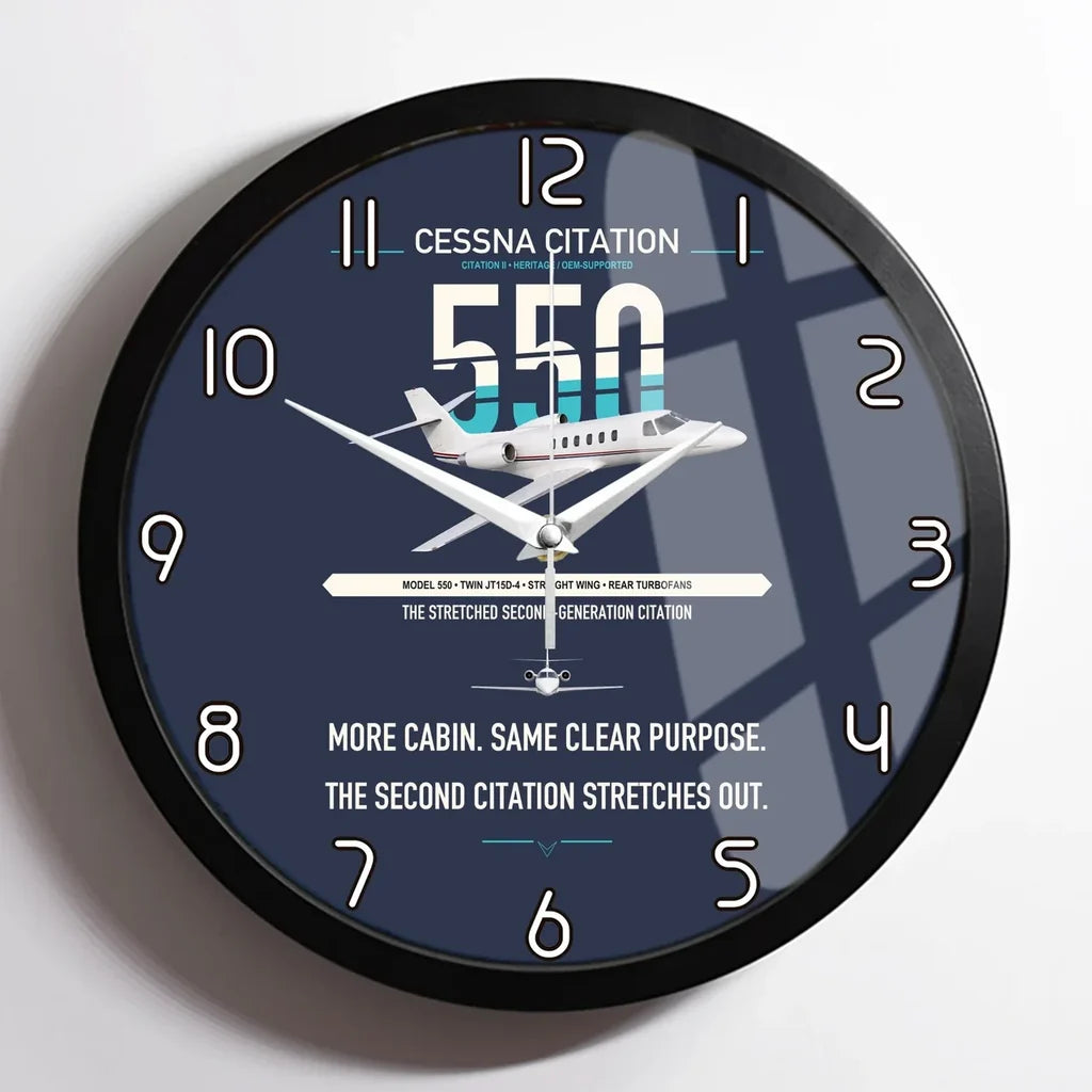 Cessna Citation 550 - Citation II design on navy blue framed wall clock