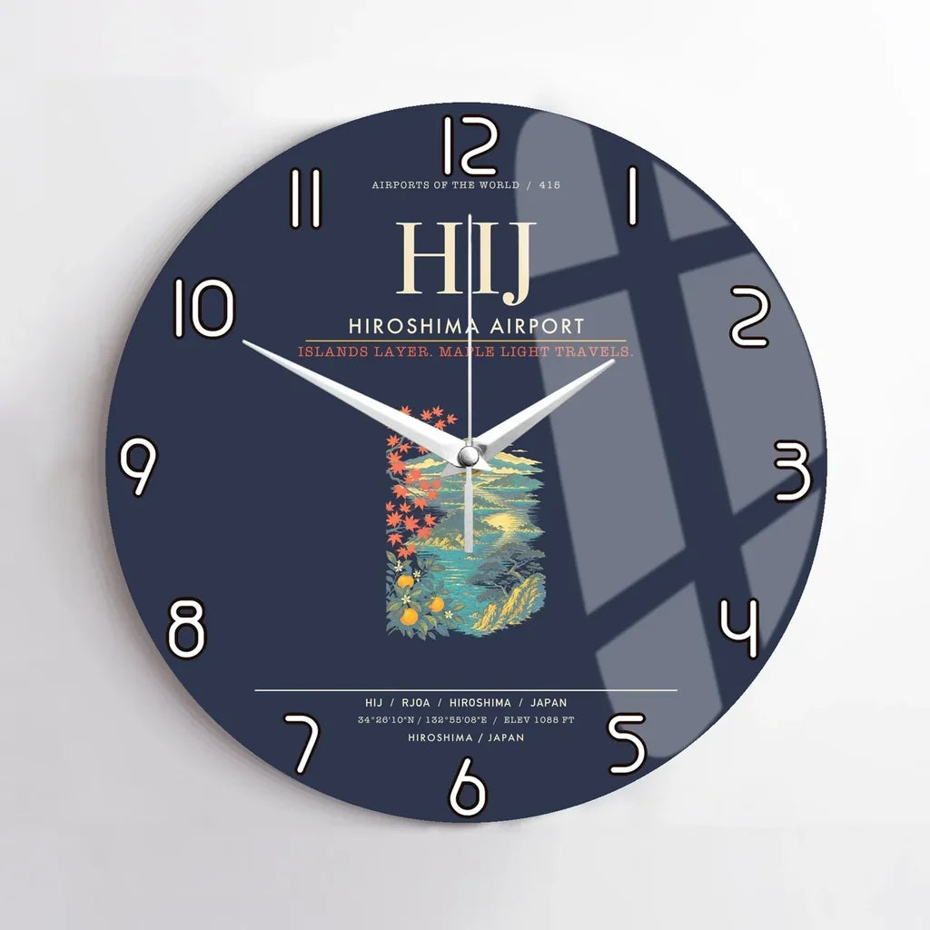 Hiroshima Airport HIJ Wall-Clock No-Frame - Navy Blue