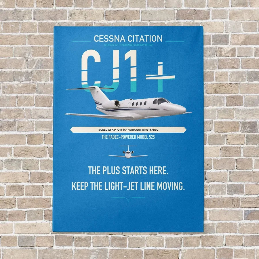 Cessna Citation CJ1+ vertical canvas print - no frame - turquoise background