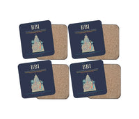 Thumbnail for Biju Patnaik International Airport (BBI) design on navy blue 4 pieces set coaster