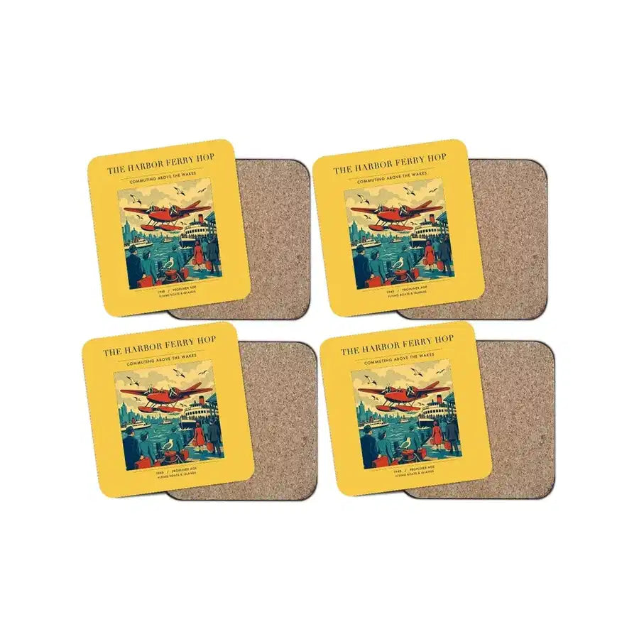 The Harbor Ferry Hop - Designed Coasters design on yellow 4-pieces-set