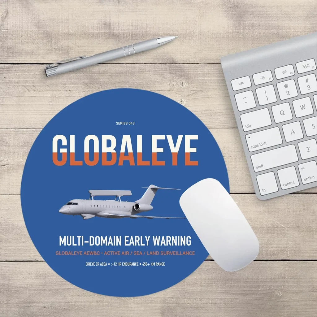 Saab GlobalEye design on blue round mouse pad