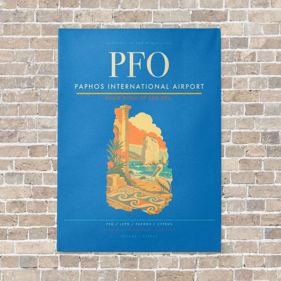 Paphos International Airport PFO vertical canvas print - no frame - turquoise background