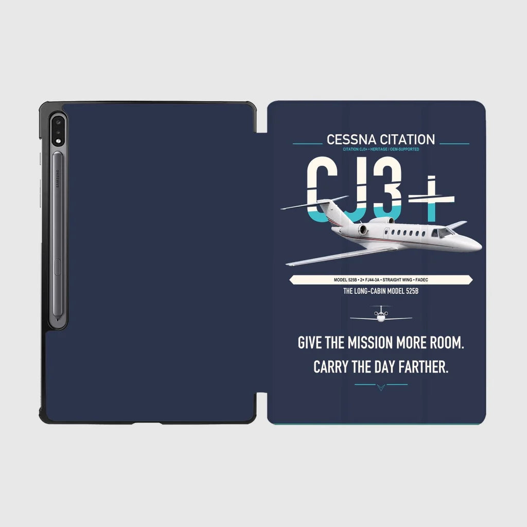 Cessna Citation CJ3+ design on navy blue samsung tablet tablet case