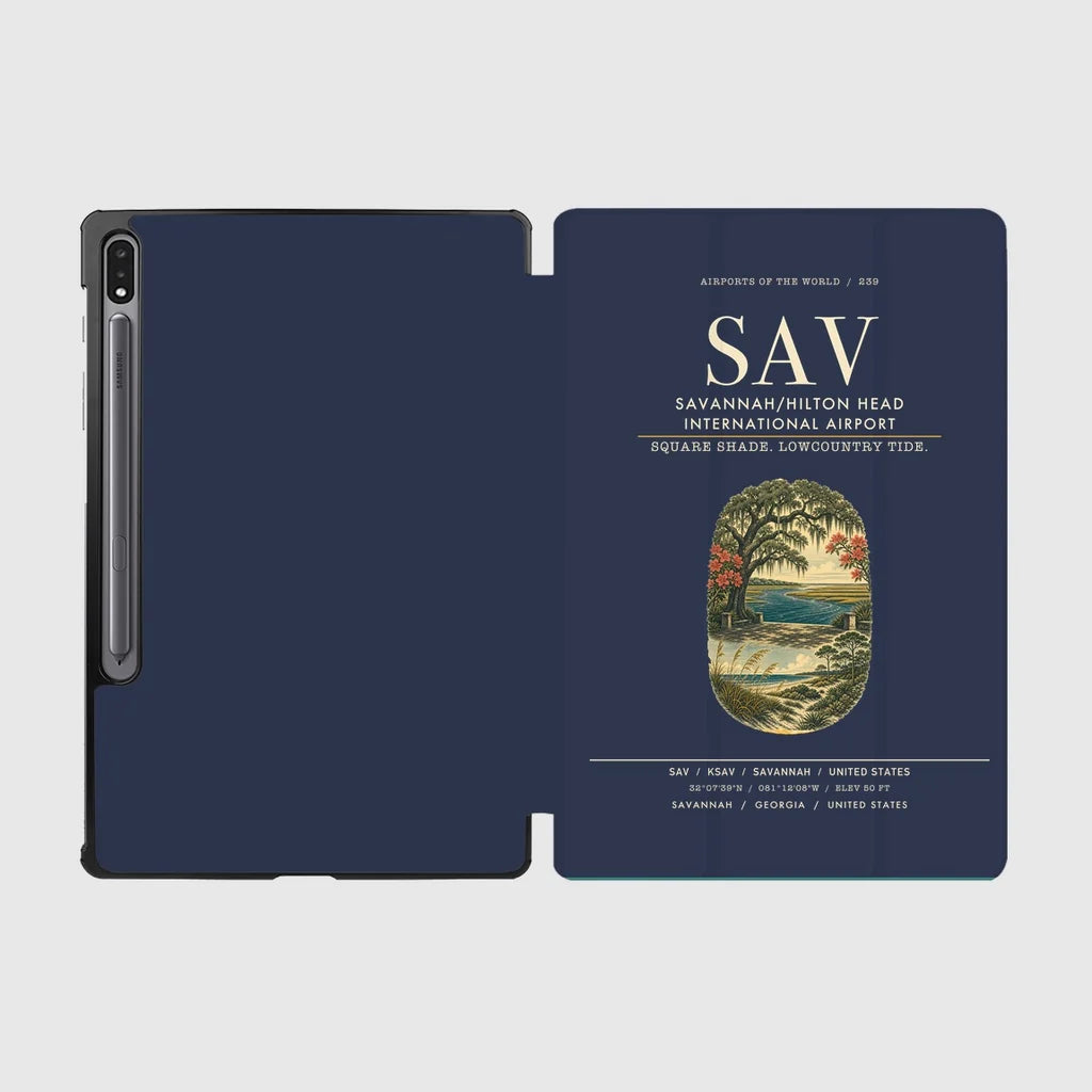 Savannah-Hilton Head International Airport (SAV) design on navy blue samsung tablet tablet case