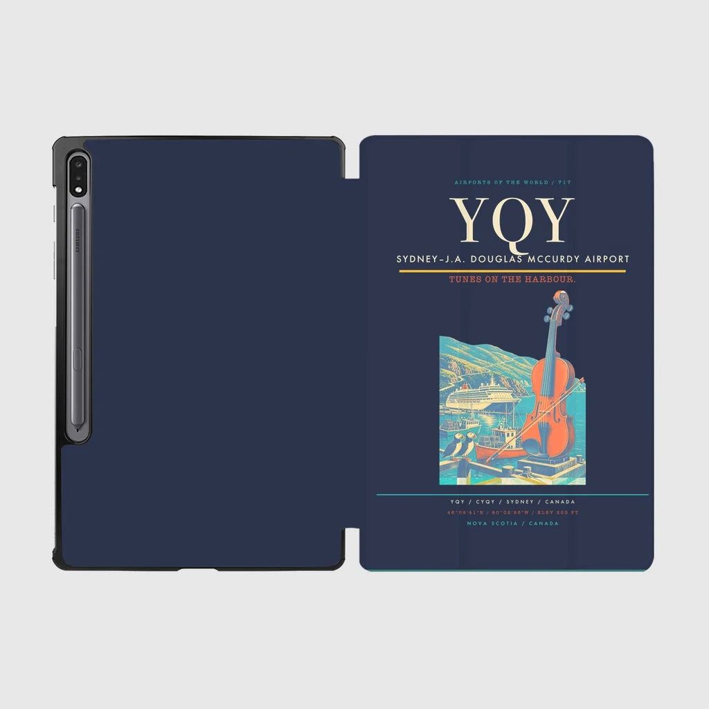 Sydney–J.A. Douglas McCurdy Airport (YQY) design on navy blue samsung tablet tablet case