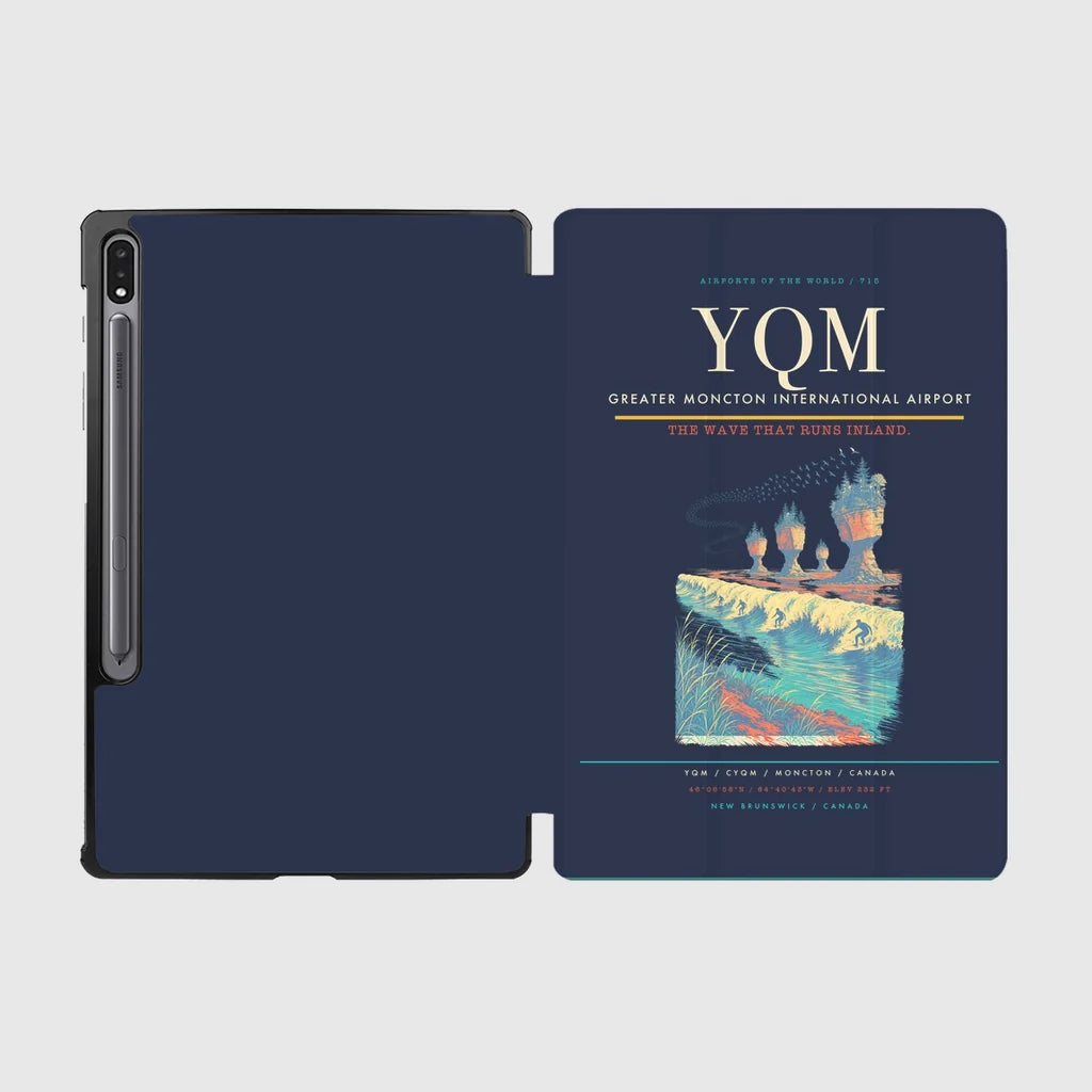 Greater Moncton International Airport (YQM) design on navy blue samsung tablet tablet case
