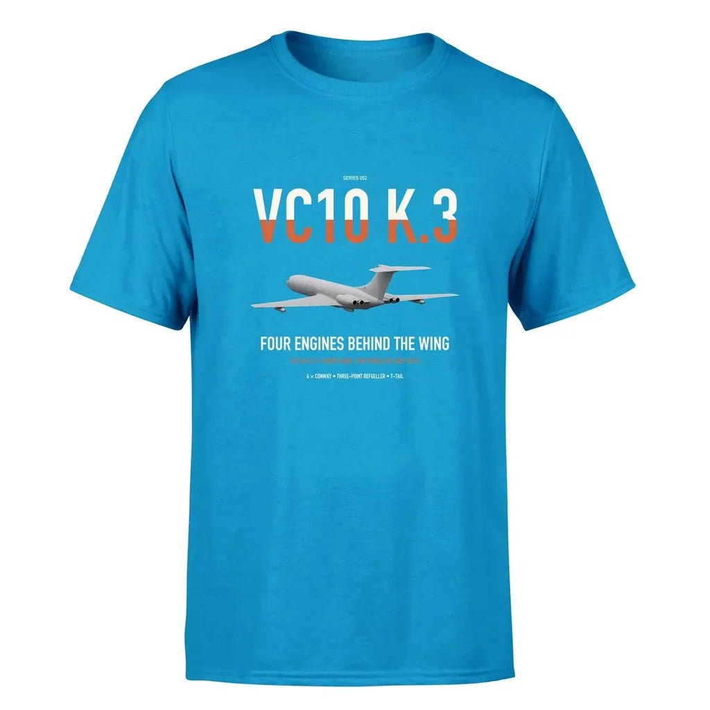 Vickers VC10 K.3 design on turquoise double-side t-shirt, single-side print