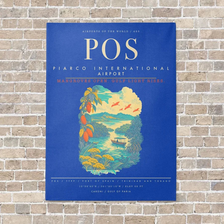 Piarco International Airport POS - Canvas Framed - Blue