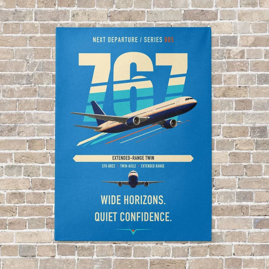 Boeing 767-300ER vertical canvas print - no frame - turquoise background