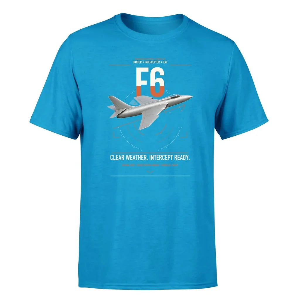 Hawker Hunter F6 design on turquoise t-shirt, single-side print