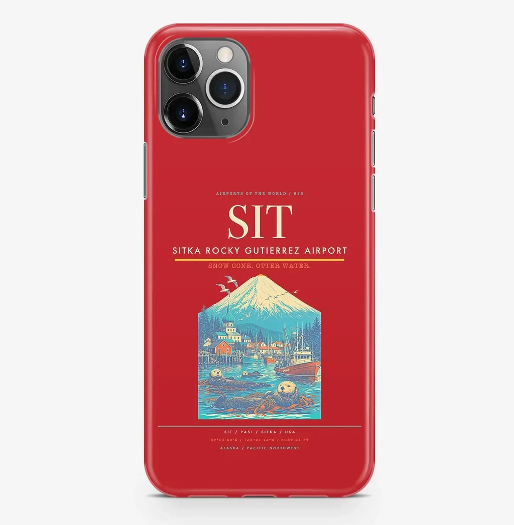 Sitka Airport (SIT) design on red iPhone 16 Pro MagSafe case