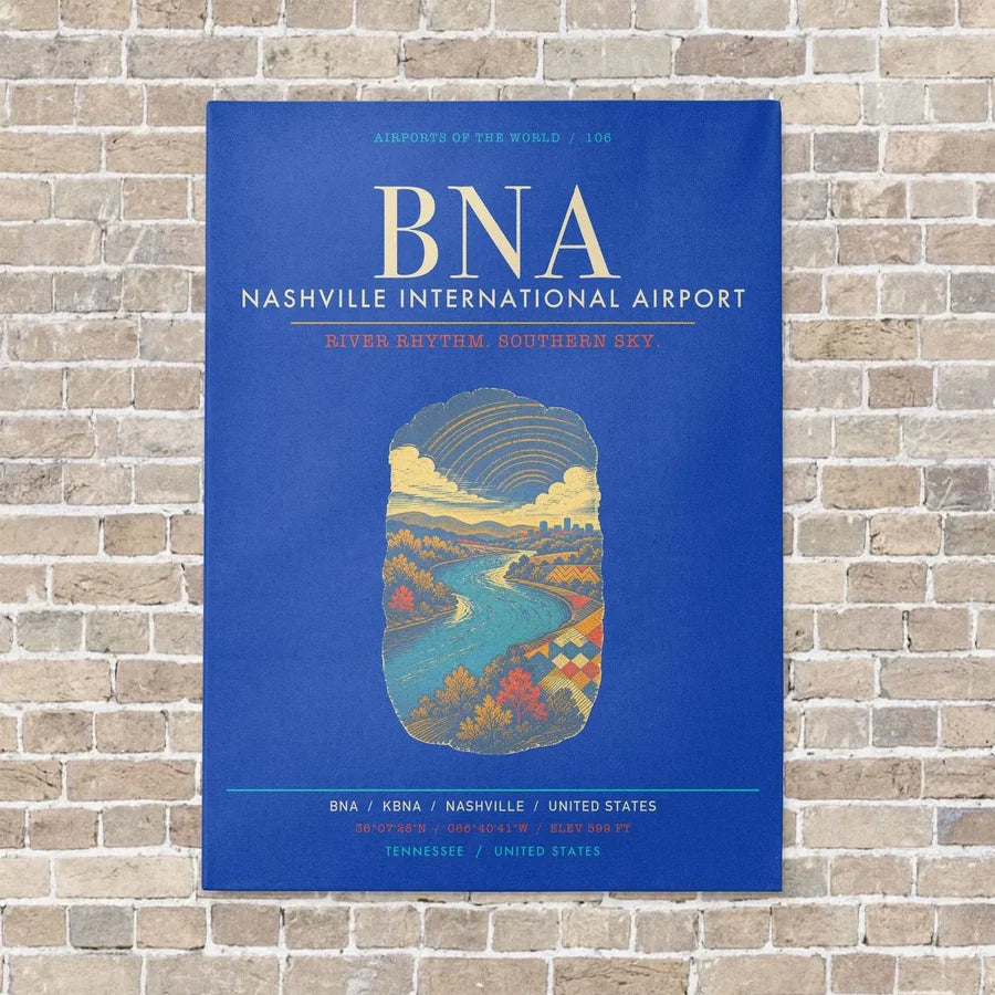 Nashville International Airport BNA - Canvas Framed - Blue