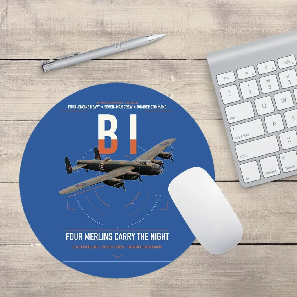 Avro Lancaster B I design on blue round mouse pad