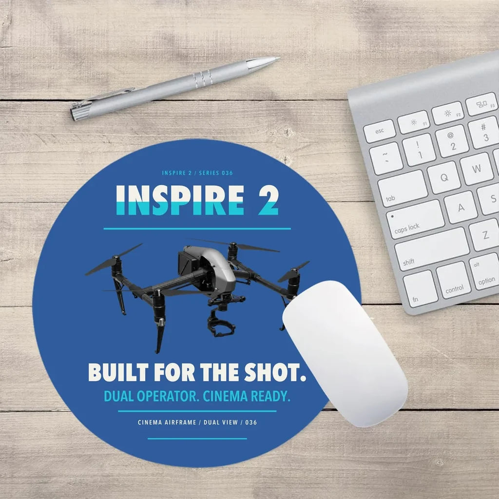 DJI Inspire 2 design on blue round mouse pad