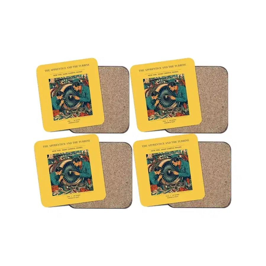 The Apprentice And The Turbine - Designed Coasters design on yellow 4-pieces-set
