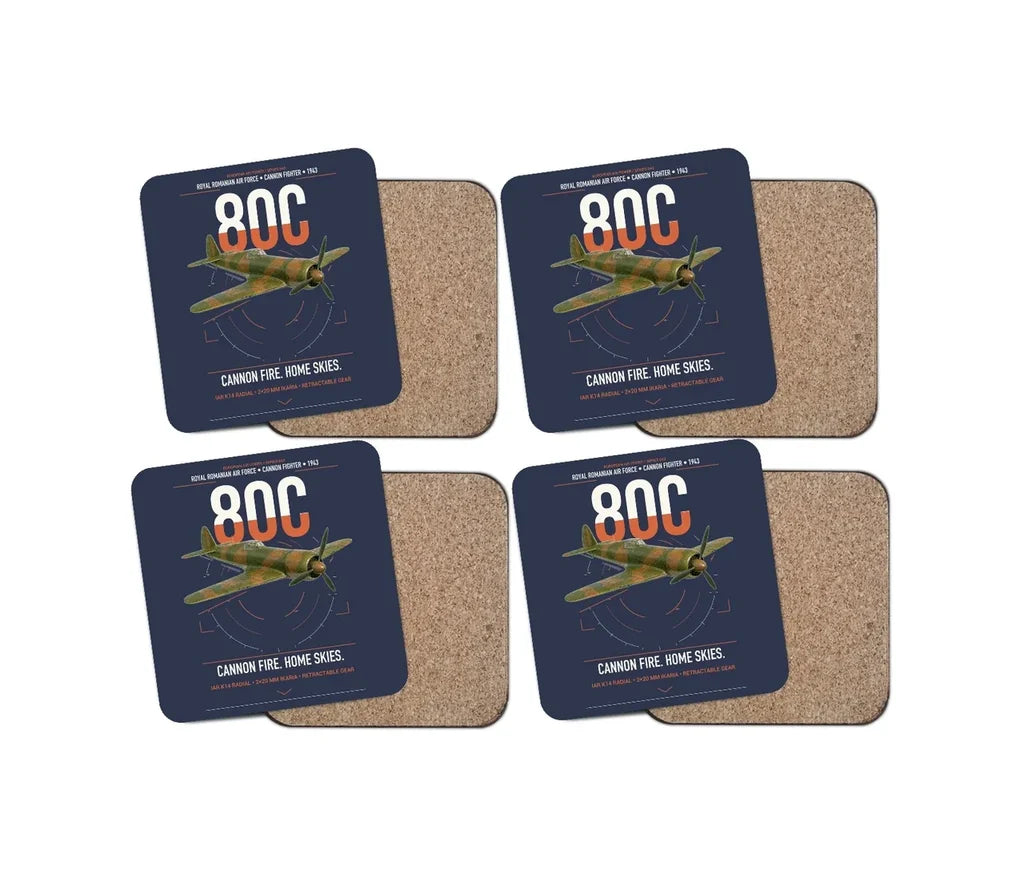 IAR 80C design on navy blue 4 pieces set coaster
