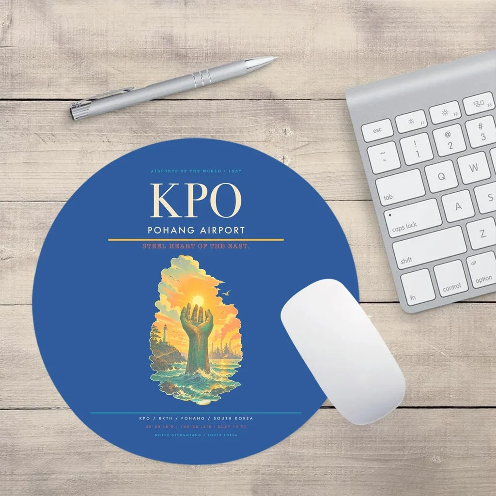 Pohang Airport (KPO) design on blue round mouse pad