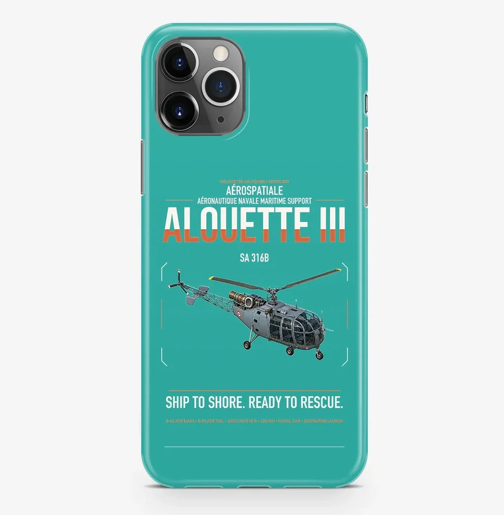 Aérospatiale SA 316B Alouette III design on turquoise magsafe iphone case, for iPhone Pro Max