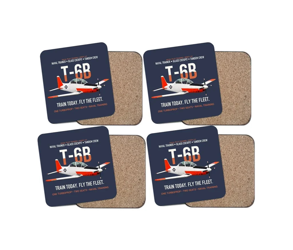 T-6B Texan II Naval Aviator Training design on navy blue 4 pieces set coaster
