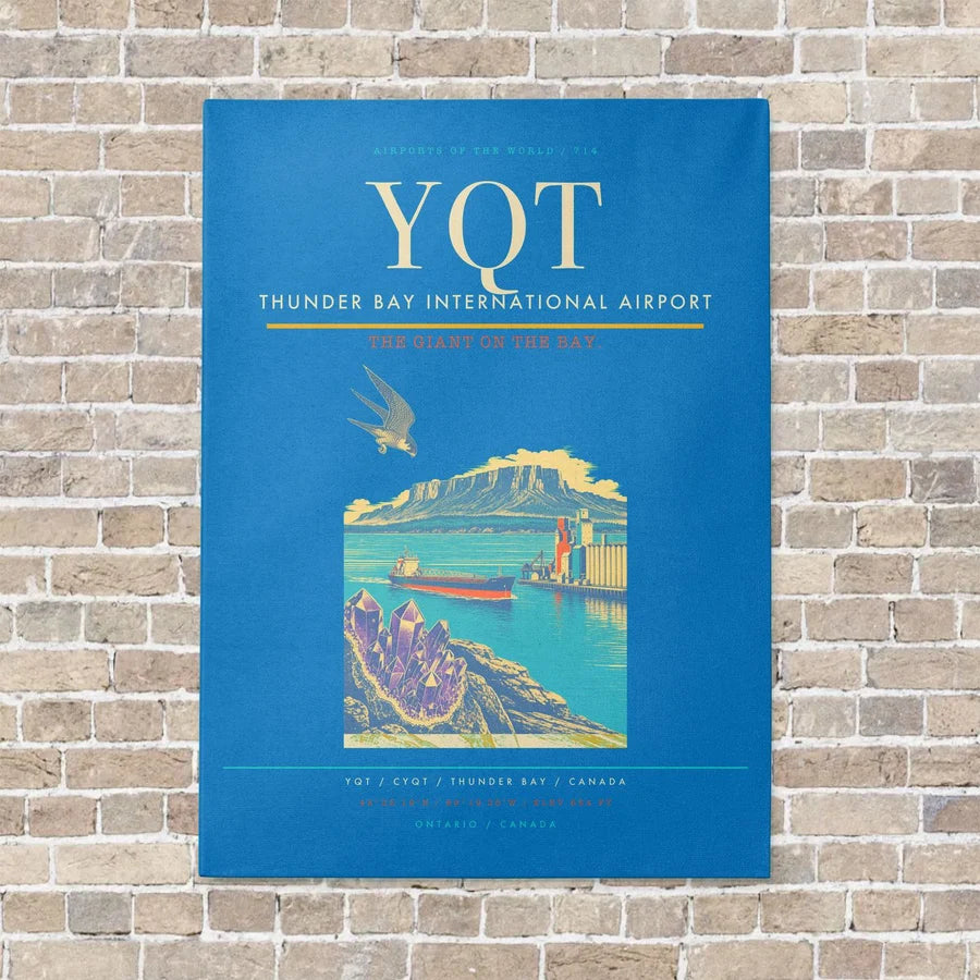 Thunder Bay International Airport YQT vertical canvas print - no frame - turquoise background