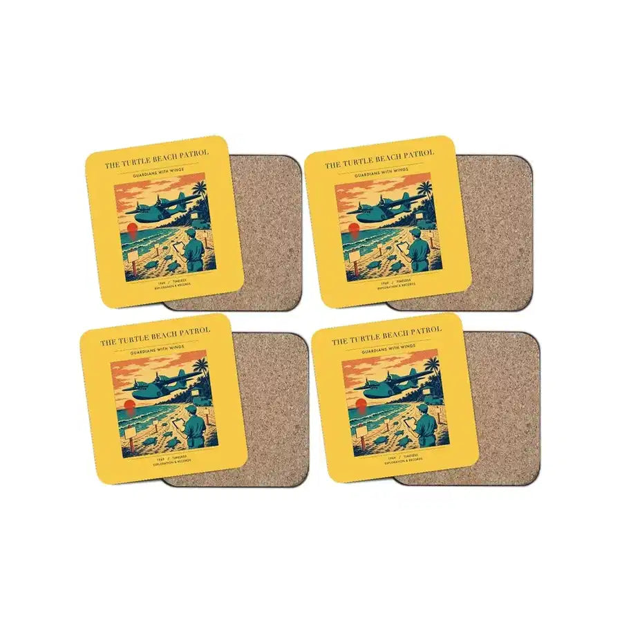 The Turtle Beach Patrol - Designed Coasters design on yellow 4-pieces-set