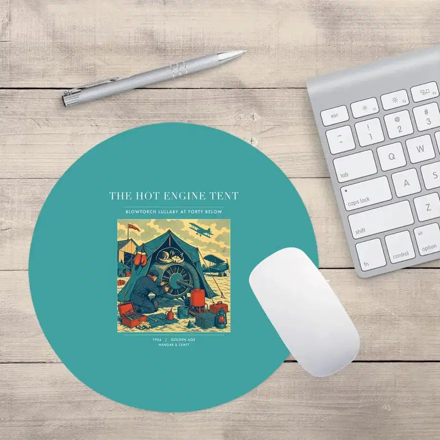 VINTAGE G4356 - The Hot Engine Tent - Designed Mouse Pads design on turquoise round