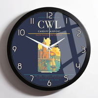 Thumbnail for Cardiff Airport (CWL) design on navy blue framed wall clock