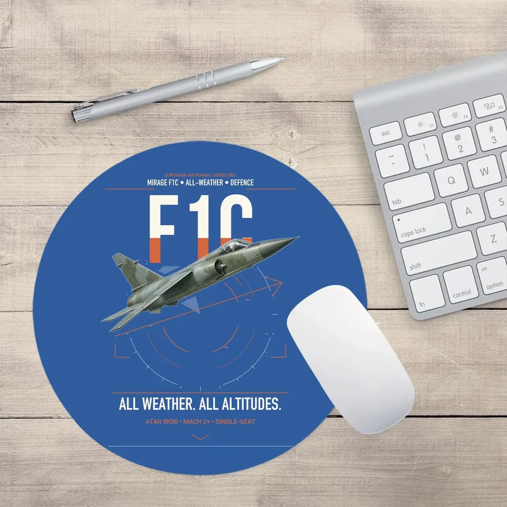 Dassault Mirage F1C design on blue round mouse pad