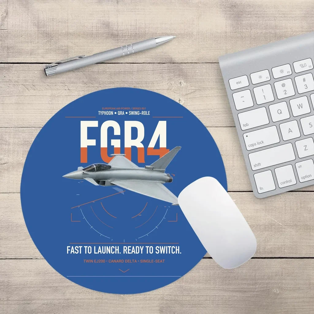 Eurofighter Typhoon FGR4 design on blue round mouse pad