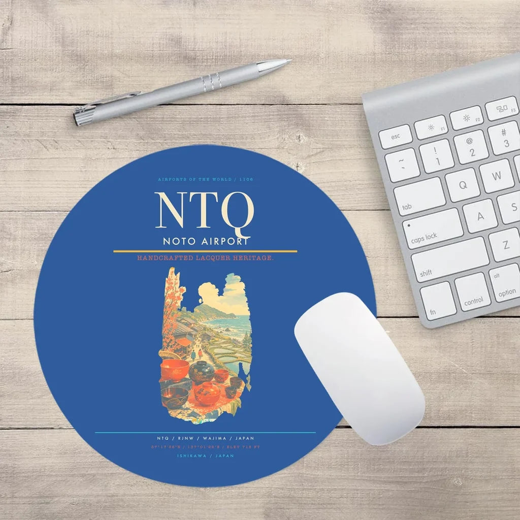 Noto Airport (NTQ) design on blue round mouse pad