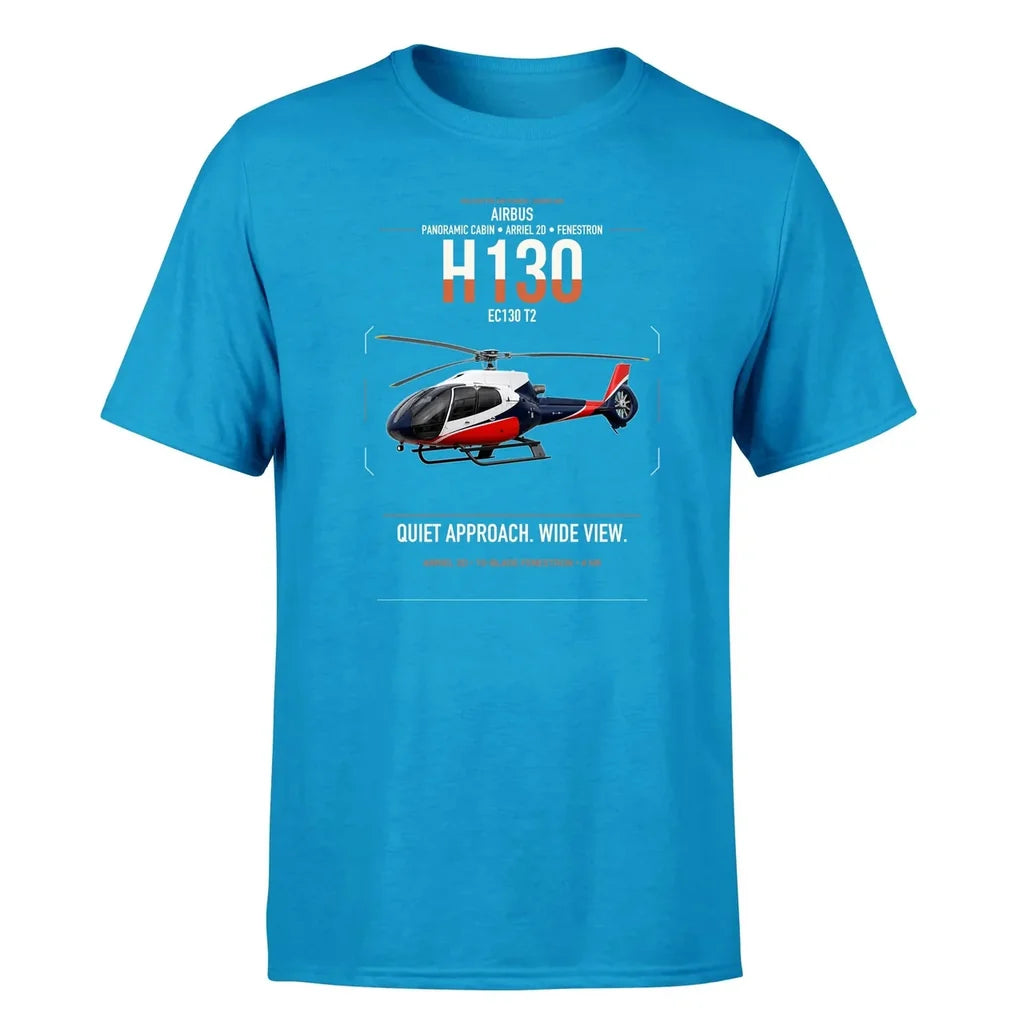 Airbus H130 design on turquoise t-shirt, single-side print
