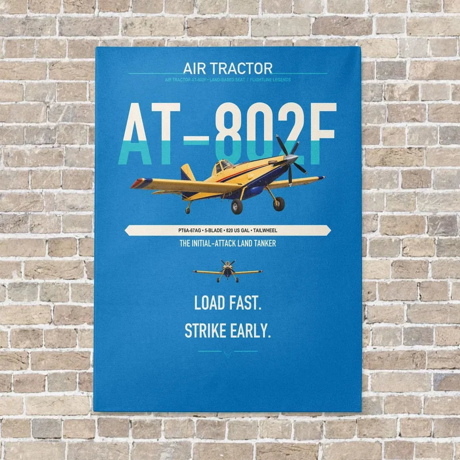 Air Tractor AT-802F vertical canvas print - no frame - turquoise background