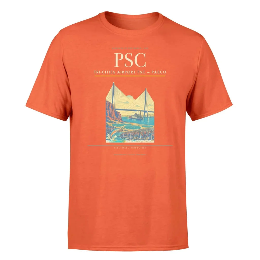 Tri-Cities Airport (PSC) T-Shirt single-side front print in Orange | tri-cities-airport-psc-double-side-t-shirt