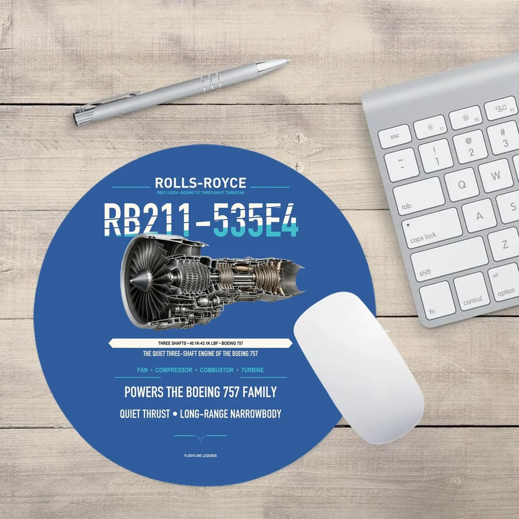 RB211-535E4 design on blue round mouse pad