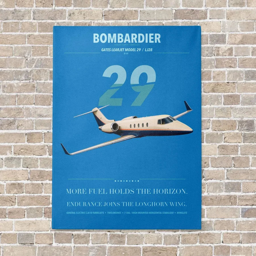 Bombardier Learjet 29 vertical canvas print - no frame - turquoise background