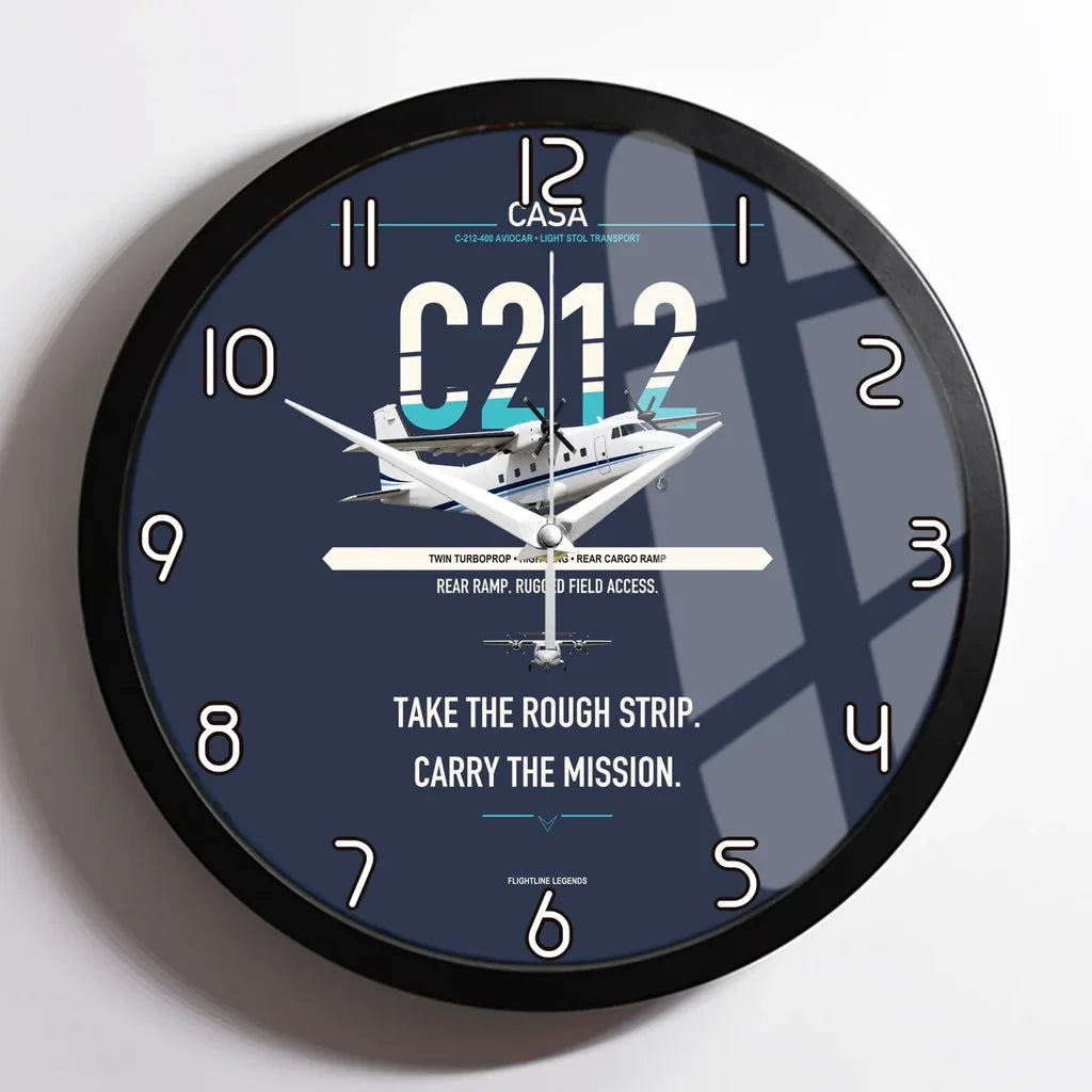 CASA C-212-400 Aviocar design on navy blue framed wall clock